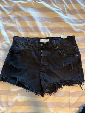 We The Free Black Distressed High-Rise Cutoff Denim Shorts